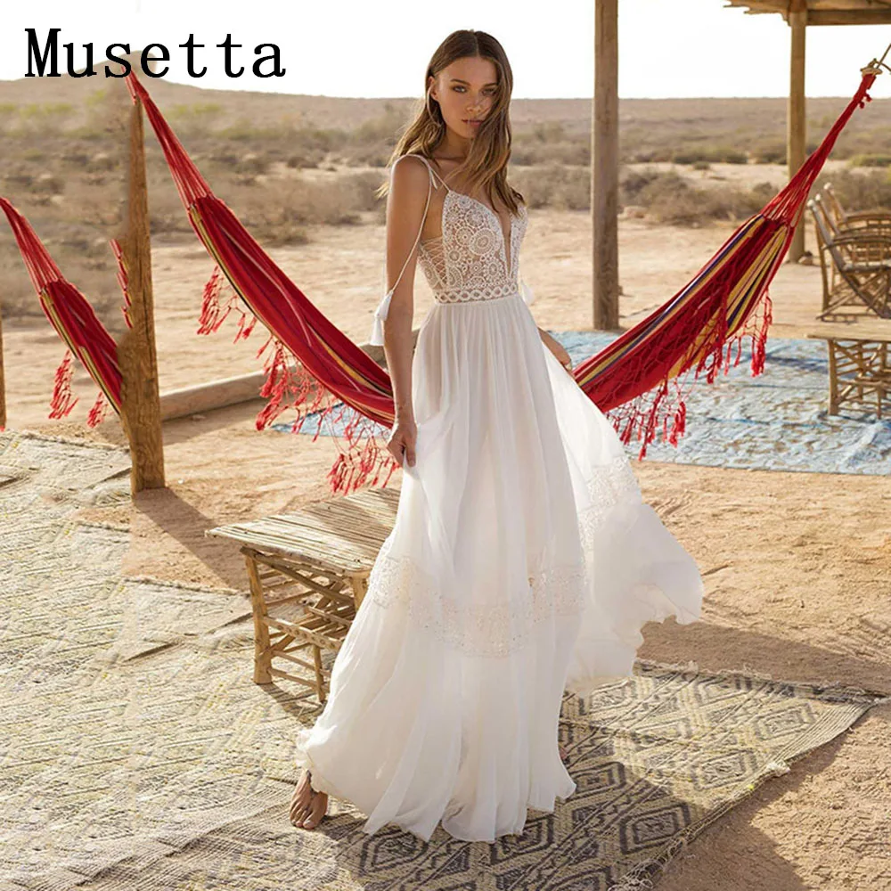 Top Trends: Boho Beach Sleeveless Wedding Dress For Bridal Chiffon Spaghetti Strap Lace Applique Backless Bride Gown 2023 Real Photo Shoppable Styles