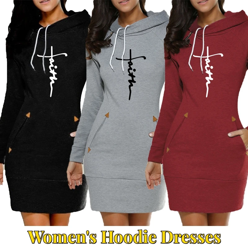 Top Trends: Autumn Winter Fashion Sweatshirt Dresses For Women Pocket Hooded Casual Dress Solid Color Long Sleeve Mini Dress Shoppable Styles