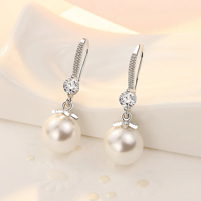 Top Trends: Fine 925 Sterling Silver Luxury Crystal Zircon Pearl Earrings Charms For Woman Engagement Wedding Jewelry Gift Shoppable Styles