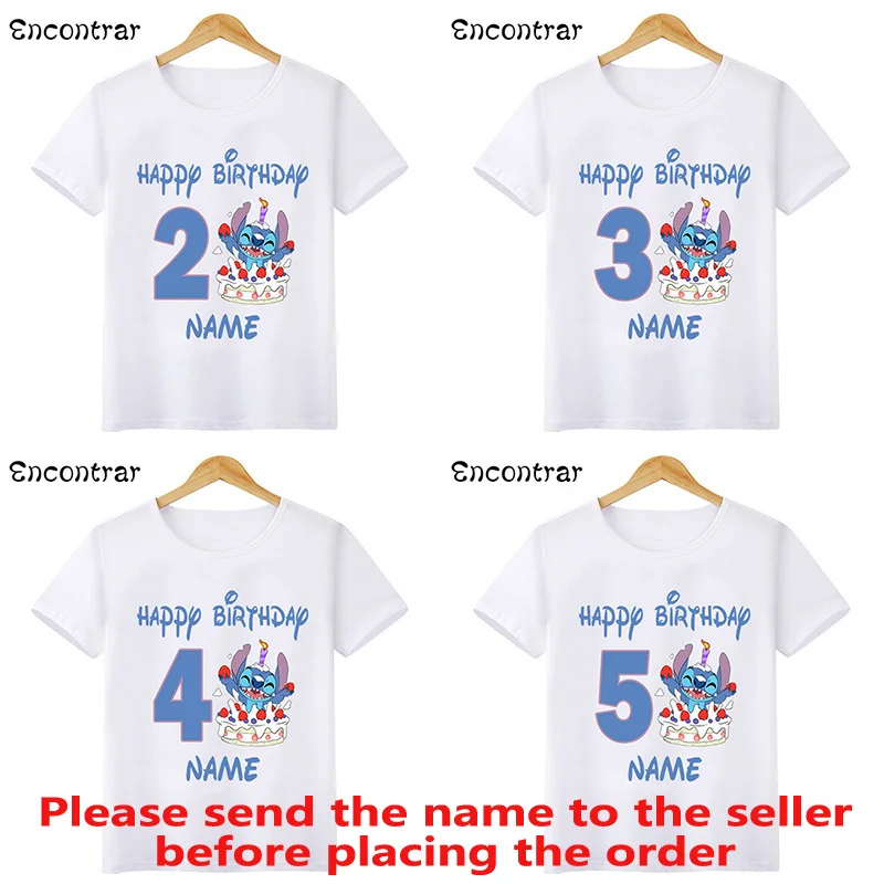 Top Trends: Disney Lilo &amp; Stitch Happy Birthday Kids T-shirt Girls Clothes 1 2 3 4 5 6 7 8 9 Years Boys Funny T Shirt Children&#039;s Clothing Shoppable Styles