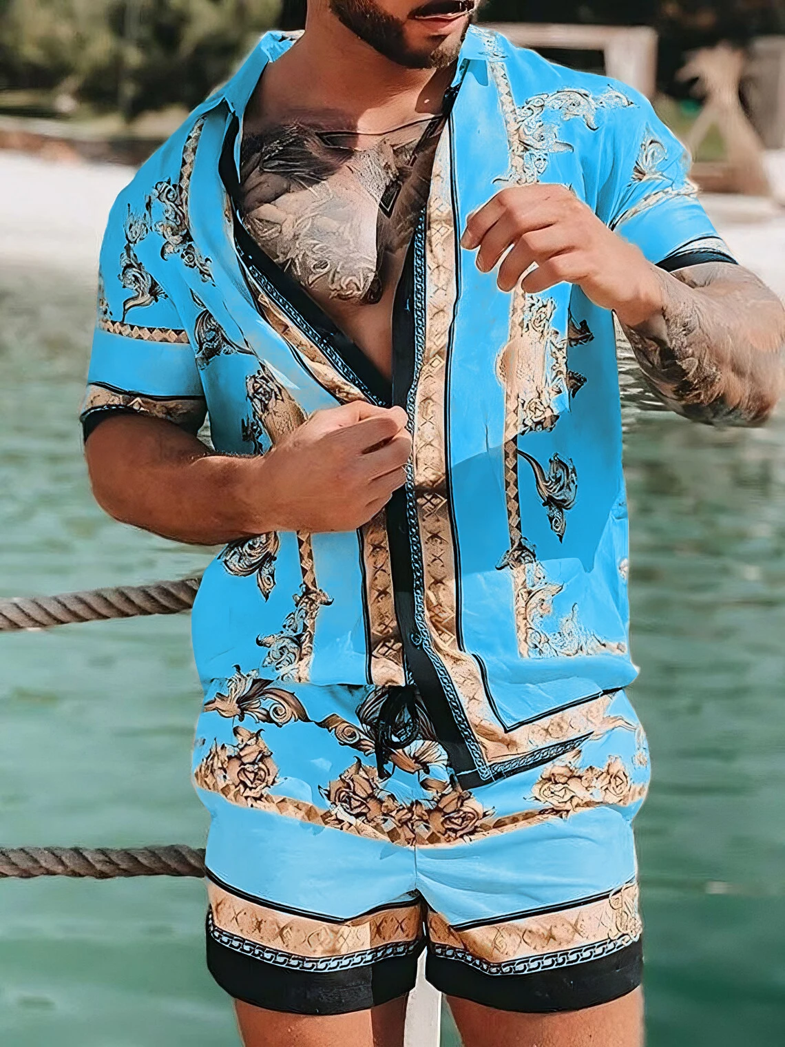 Top Trends: New Men Hawaiian Sets Summer Golden Horse Printing Beach Short Sleeve Shirt Shorts Casual Trip Mens 2 Piece Suit S-3XL Shoppable Styles