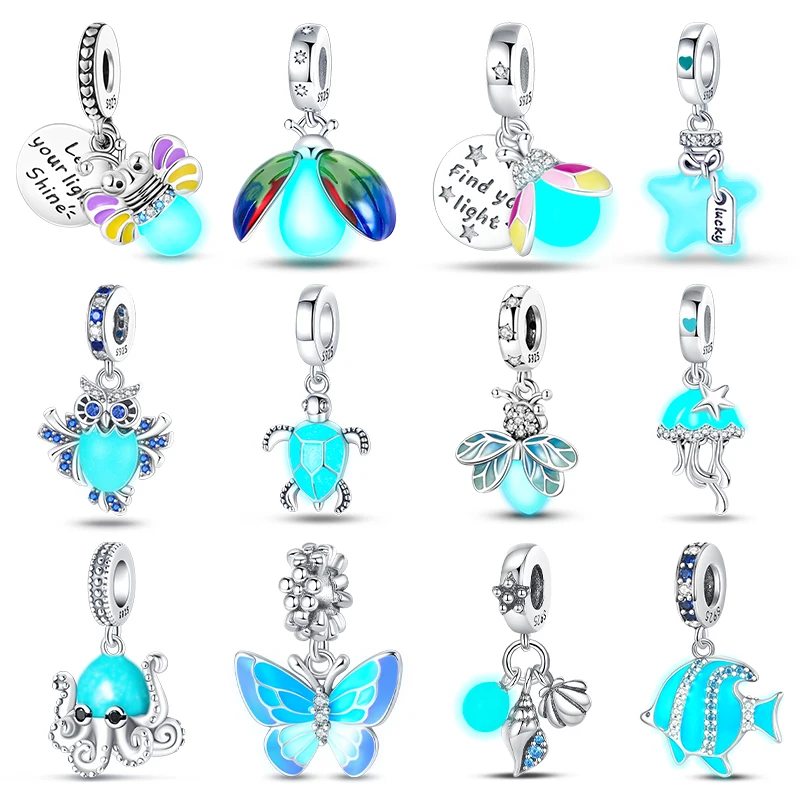 Top Trends: Hot Sale 925 Silver Glow In The Dark Firefly Honeybee Star Charms Beads Fit Pandora 925 Original Bracelets Fine DIY Jewelry Gift Shoppable Styles