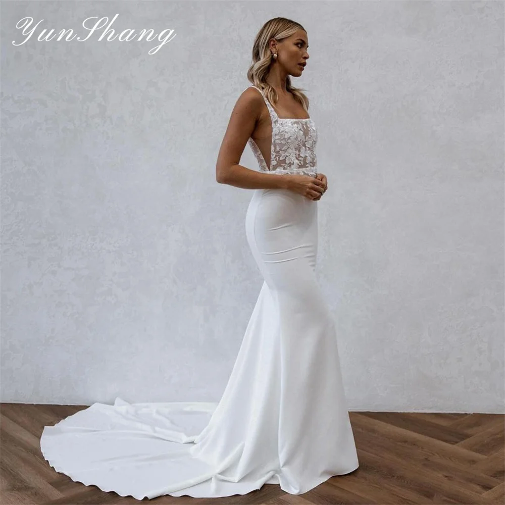 Top Trends: Yunshang Elegant Mermaid Wedding Dresses Square Collar Spaghetti Straps Lace Open Back Bridal Gown Sweep Train Vestidos De Novia Shoppable Styles