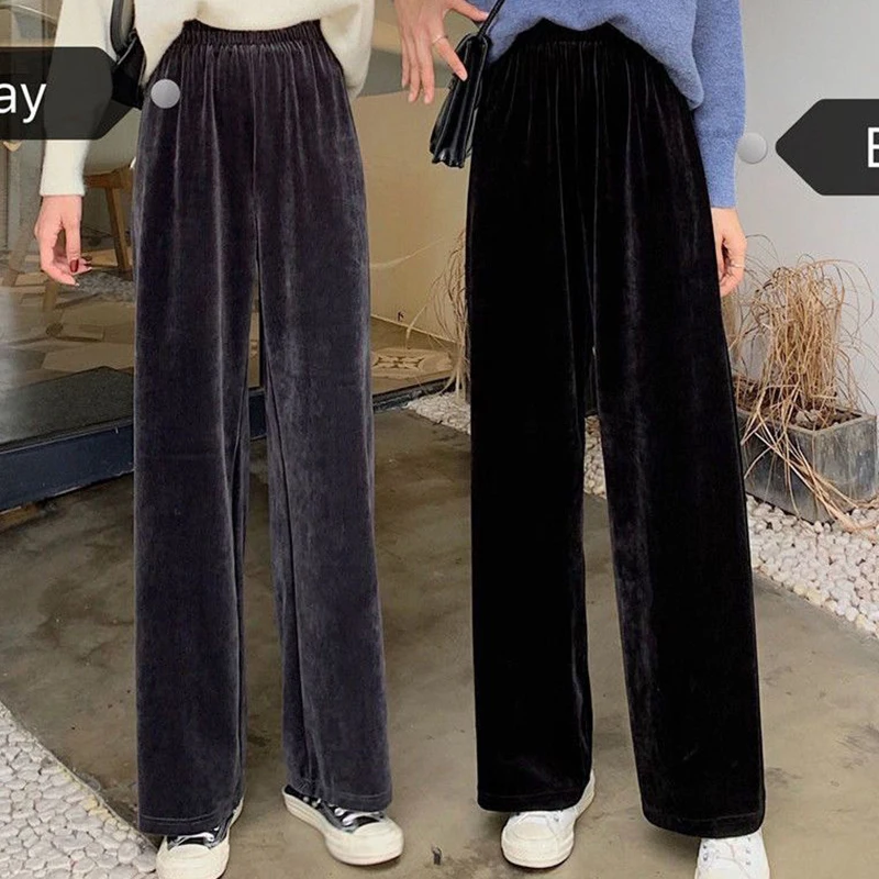 Top Trends: Spring Autumn Pleuche Fashion Harajuku Trousers Women Loose Casual All Match Lady Pants High Waist Wide Leg Pants Female Clothes Shoppable Styles