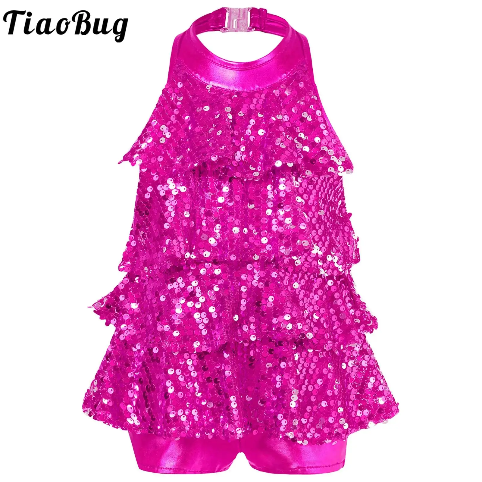 Top Trends: Kids Girls Halter Shiny Sequins Modern Jazz Latin Ballet Dance Costume Shorty Unitard Dress Stage Performance Dancewear Shoppable Styles