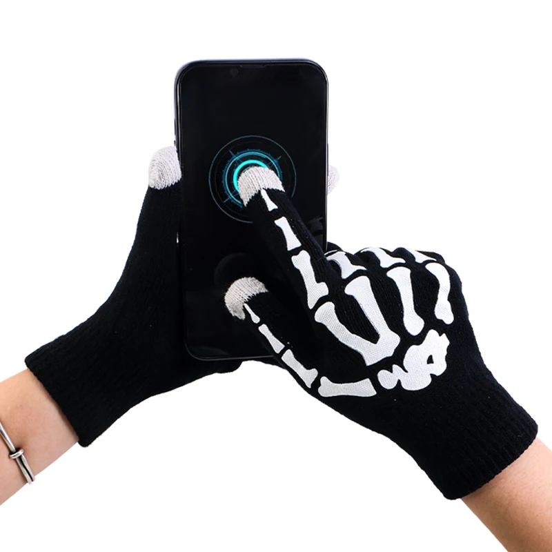 Top Trends: New Punk Gloves Warm Knitting Gloves For Adult Unisex Halloween Skeleton Skull Half Finger Gloves Cycling Non-slip Wrist Gloves Shoppable Styles