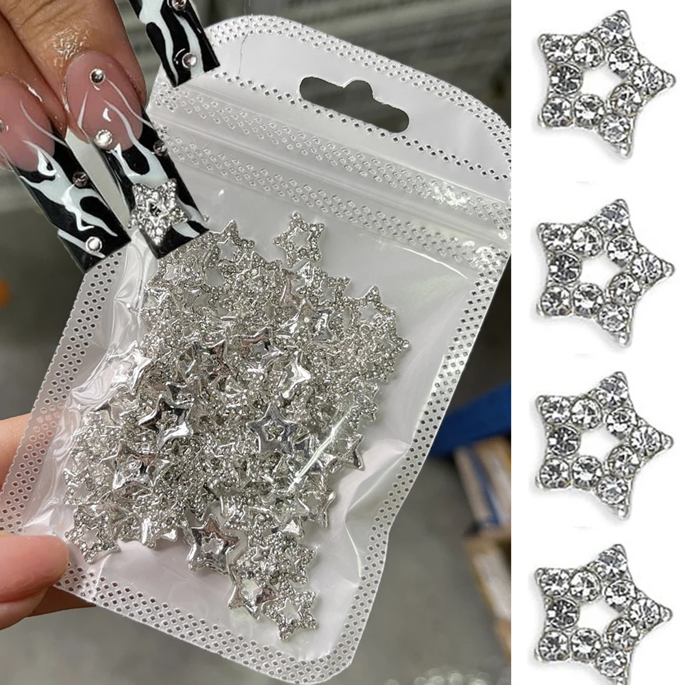 Top Trends: 10pcs 3D Silver Pentagram Star Nail Art Alloy Rhinestone Luxury Metal Star Charms Nails Jewelry Gem Manicure Nail Art Decoration Shoppable Styles