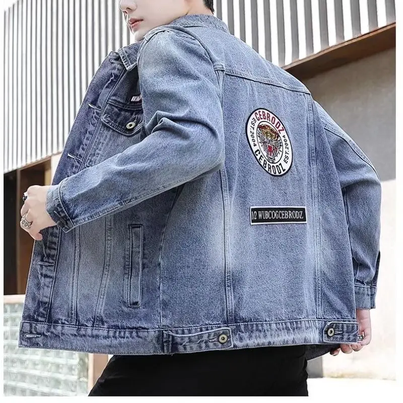 Top Trends: Denim Jacket Men Printed Black Streetwear Bomber Jacket Embroidery Spring Autumn Windbreaker Blue Jean Korean Fashion Loose New Shoppable Styles