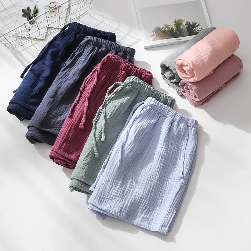 Top Trends: Summer Couple Sleep Pants Cotton Crepe Nightwear For Men And Women Pajama Shorts Elastic Waist Sleep Bottoms Sleeping Shorts Shoppable Styles