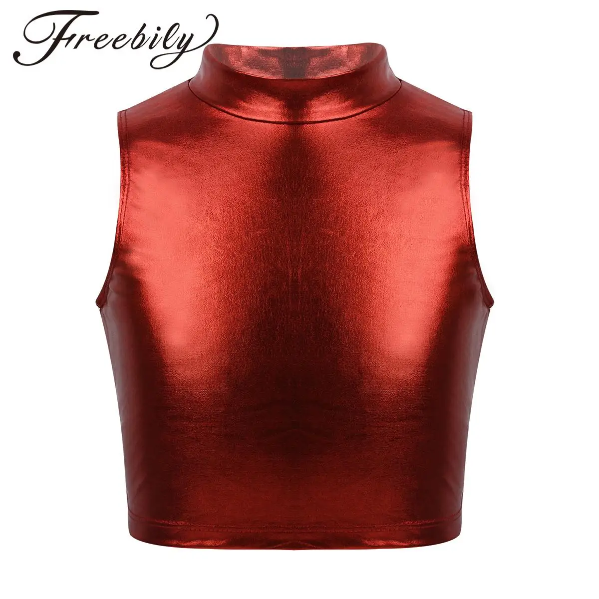 Top Trends: Kids Girls Shiny Metallic Sleeveless Turtleneck Crop Tank Tops Ballet Jazz Modern Dance Stage Performance Costume Dancewear Shoppable Styles