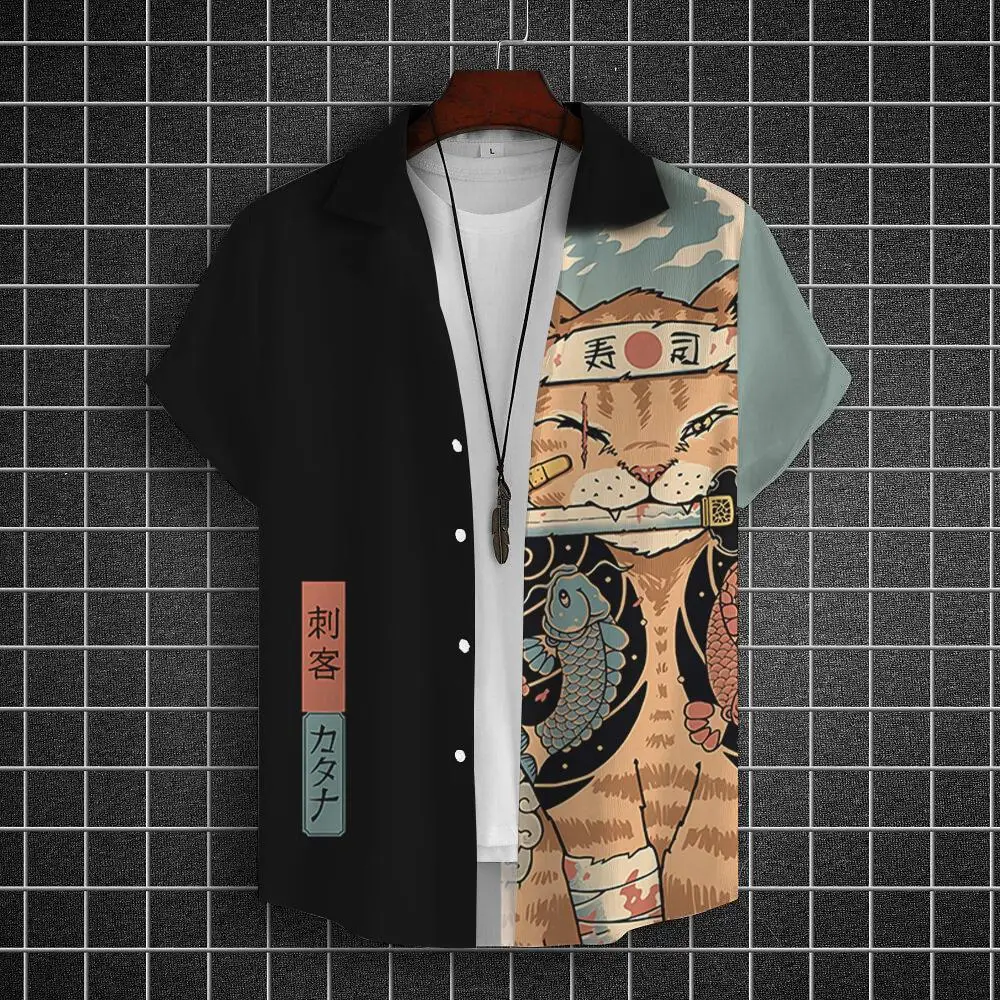 Top Trends: Fashion Men's Shirt 3d Samurai Cat Printed Hawaiian Shirts For Men Summer Casual Short Sleeve Shirt Oversized High Quality Tops Shoppable Styles