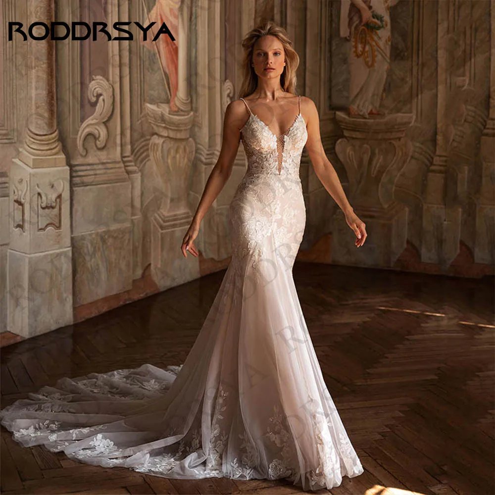 Top Trends: RODDRSYA Exquisite Backless Mermaid Wedding Dress Sexy Lace Spaghetti Straps Appliques Beaded Bridal Gown Robe De Mariée 2024 Shoppable Styles