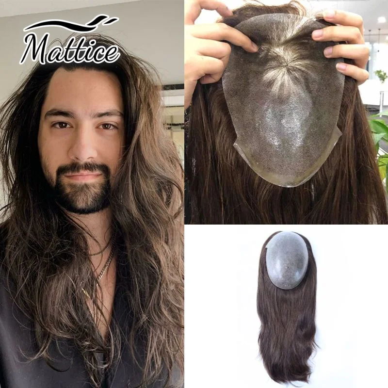 Top Trends: Long Hair Men Wig 14-16inch 0.1mm Skin Men Toupee Natural Hairline Men's Wigs Full Skin Male Hair Capillary Prosthesis Shoppable Styles