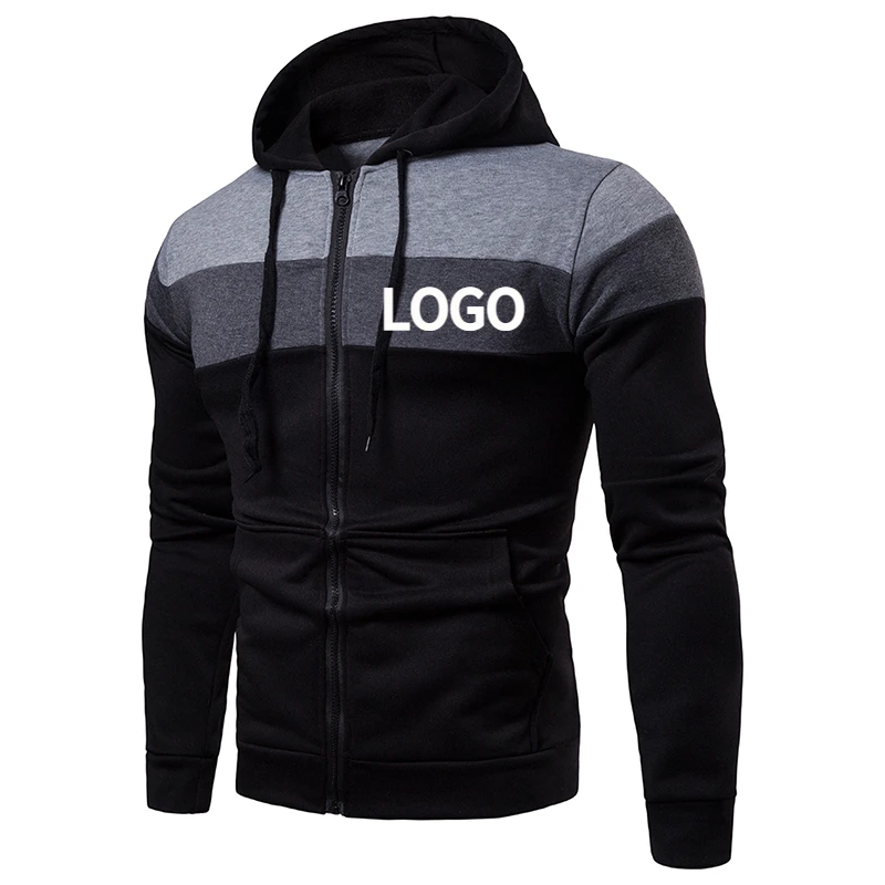 Top Trends: Custom LOGO Men&#039;s Zipper Cardigan Patchwork Hoodies Long Sleeve Hooded Autumn Winter Fashion Streetwear Male Coat Shoppable Styles