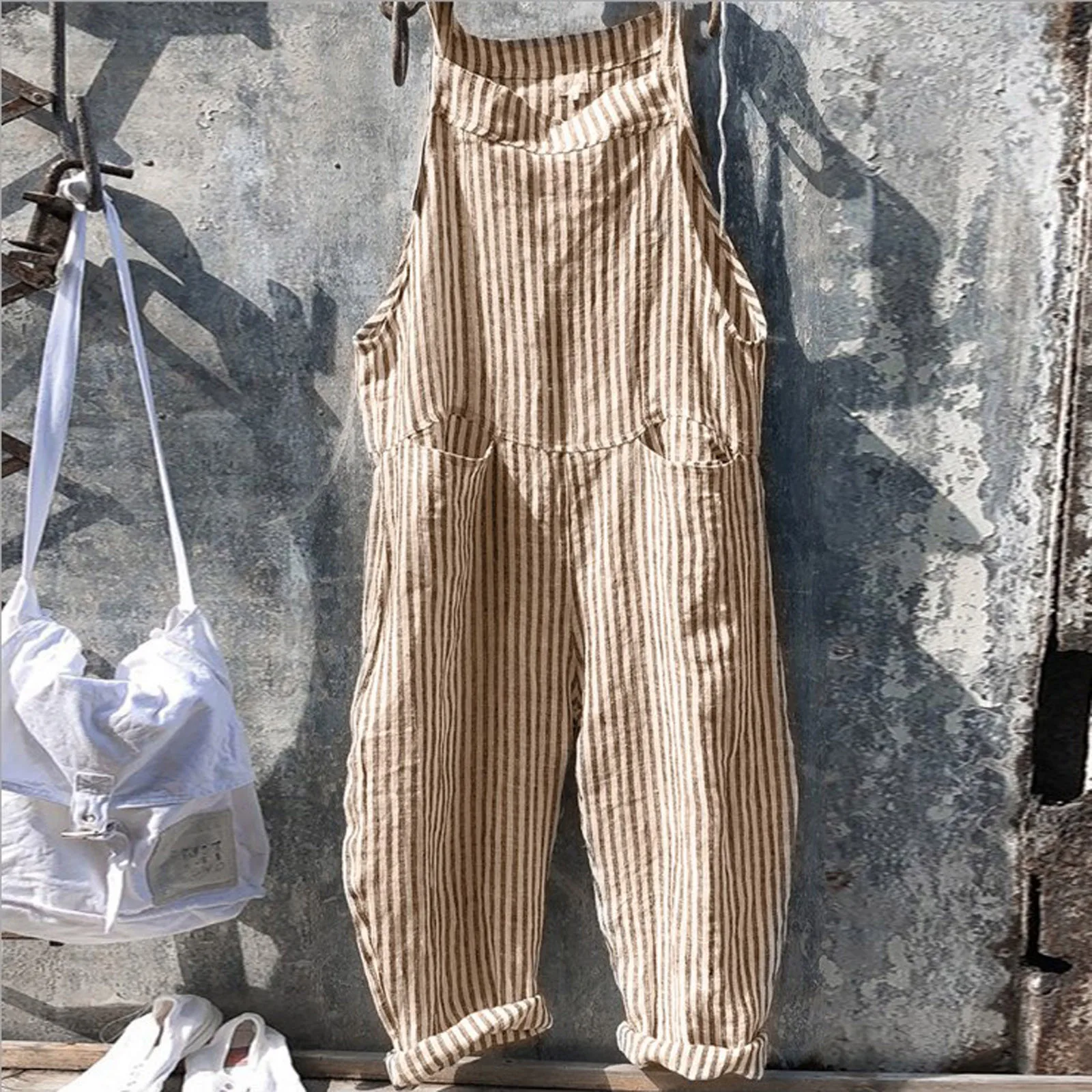 Top Trends: 2024 New Bohemian Spring Rompers Stripe Casual Women's Jumpsuit Fashionable Cotton Pockets Overalls Casual High Quality Overalls Shoppable Styles - Image 2