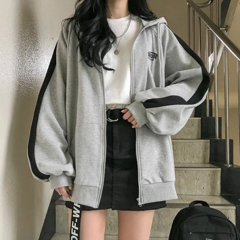 Top Trends: HOUZHOU Korean Style Zip Hoodie Women Autumn 2023 Harajuku Loose Long Sleeve Patchwork Oversized Hoodie Casual School Clothes Shoppable Styles