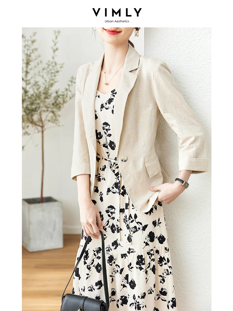 Top Trends: Vimly Blazers For Women Elegant Stylish 2023 Summer Thin Loose New In Outerwears Three Quarter Sleeve Cotton Linen Jackets Shoppable Styles