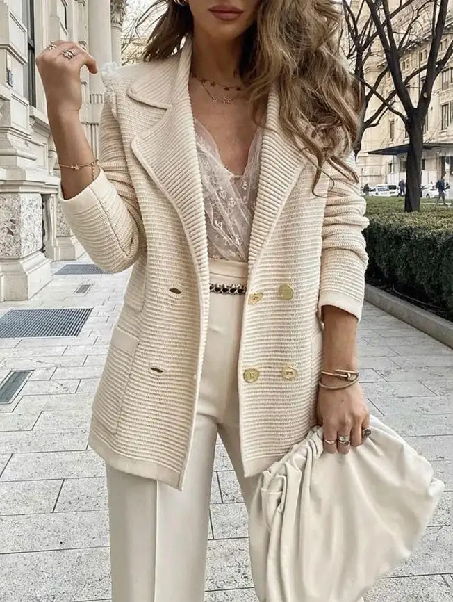 Top Trends: Women's Elegant Jacket 2023 Fashion Solid Color Pit Casual Cardigan Jacket Design Small Fragrance Style Lapel Long Sleeve Jacket Shoppable Styles