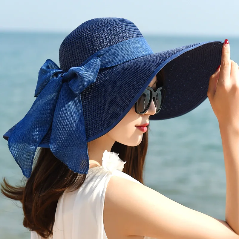 Top Trends: Women Summer Beach Travel Straw Hat Korean Seaside Big Hat Brim Sunblock Sunshade Holiday Foldable Fashion Big Cool Hat Shoppable Styles - Image 4