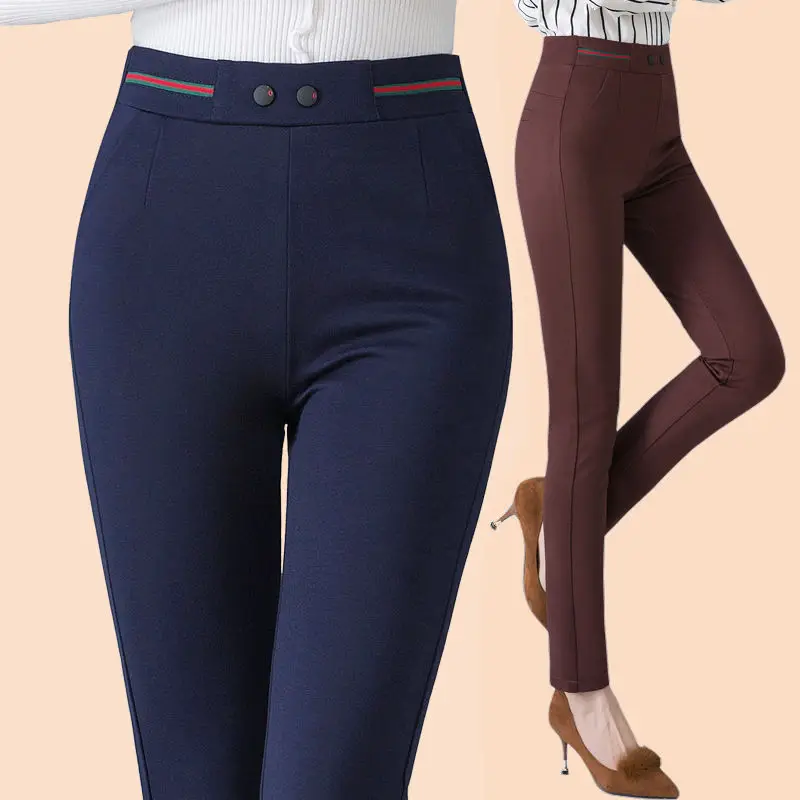 Top Trends: Office Lady Slim Elastic High Waist Thin Pencil Pants Spring Summer New Solid All-match Streetwear Fashion Women Casual Trousers Shoppable Styles