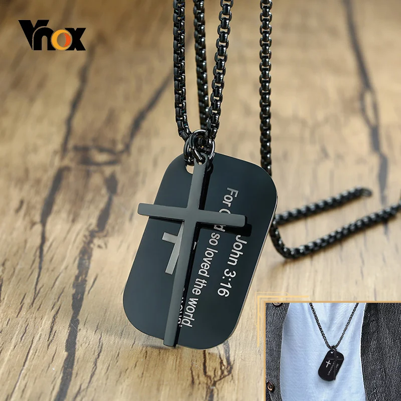 Top Trends: Vnox Personalized The Bible Cross Dog Tag Necklaces For Men Women, Black Stainless Steel Custom Prayer Christian Jewelry Shoppable Styles