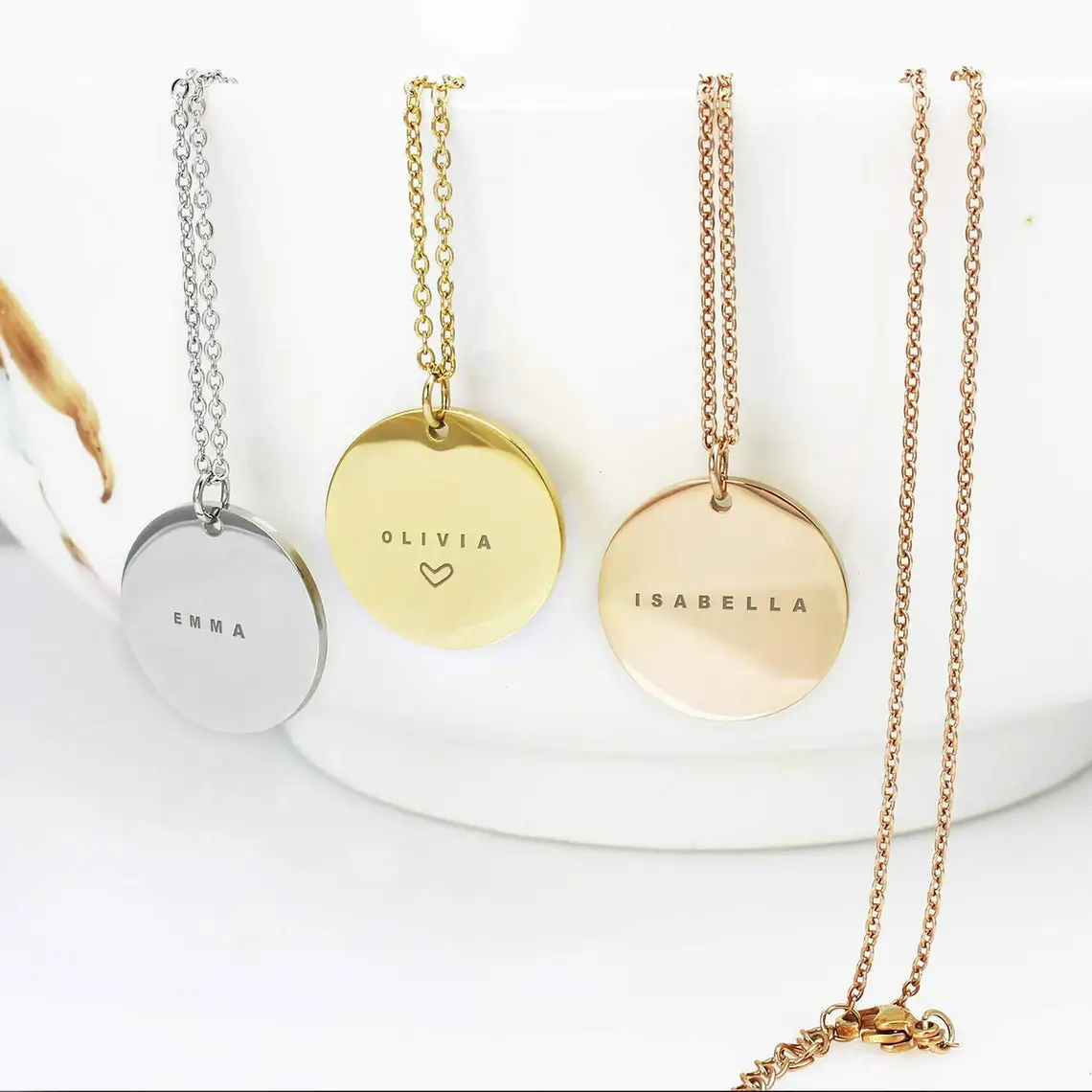 Top Trends: Custom Engraved Names Date Stainless Steel Round Pendant Necklace Personalization Included Text Free With Chain Gift For Lovers Shoppable Styles