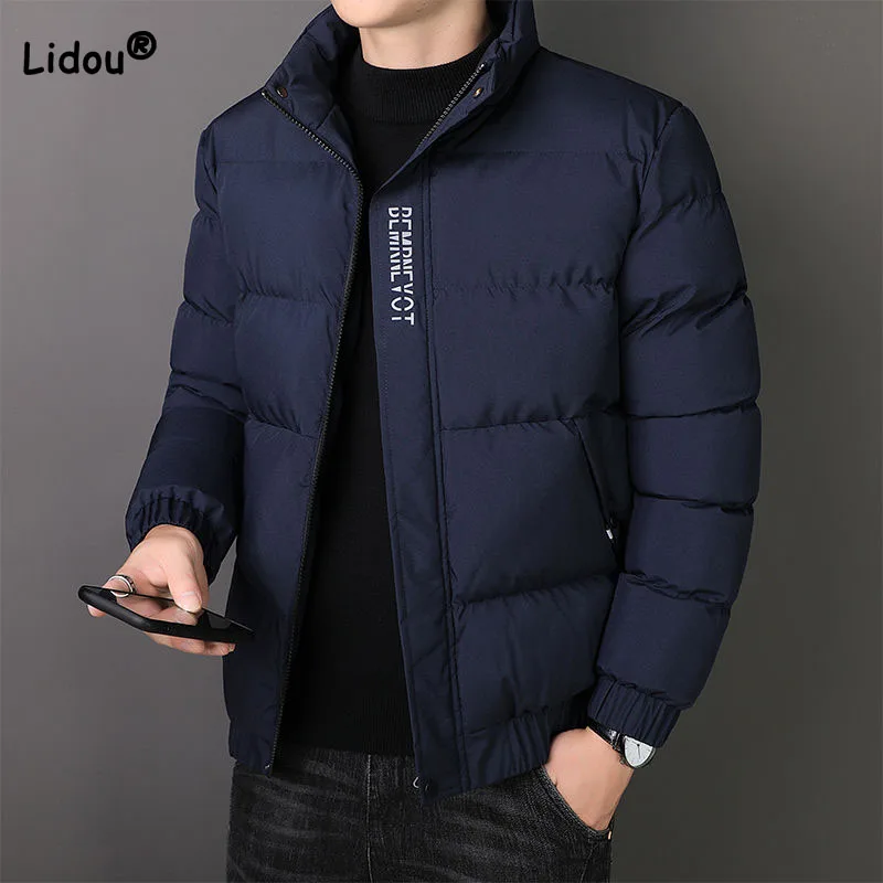 Top Trends: Autumn Winter New Trend Printed Solid Color Down Coats Male Clothes 2023 Fashionable Thick Long Sleeve Men's Zipper Down Coats Shoppable Styles