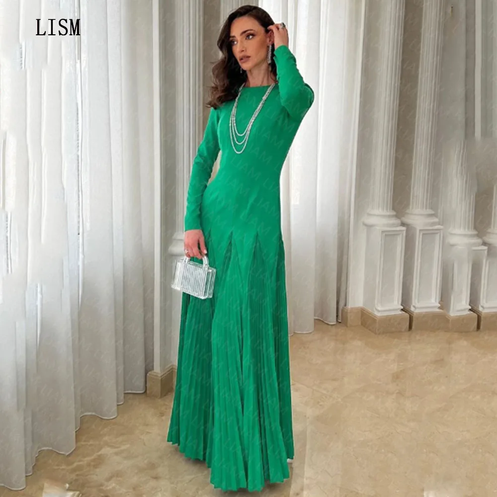 Top Trends: LISM A-line High Neck Pleats Full Sleeves Simple Evening Party Dresses Beach Floor Length Celebrity Prom Gowns New Party Dress Shoppable Styles