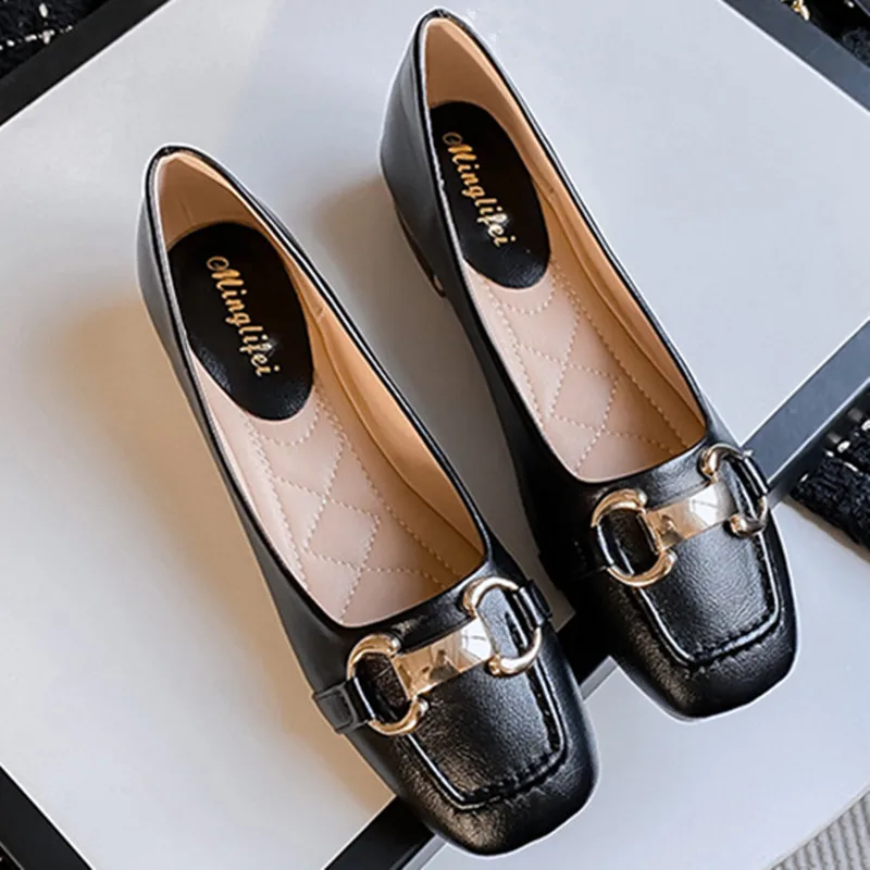 Top Trends: Big Size 35-43 Women Low Heel Shoes Metal Buckle Decoration Flats Office Lady Slip On Leaher Loafers Spring Fashion Pumps Shoes Shoppable Styles