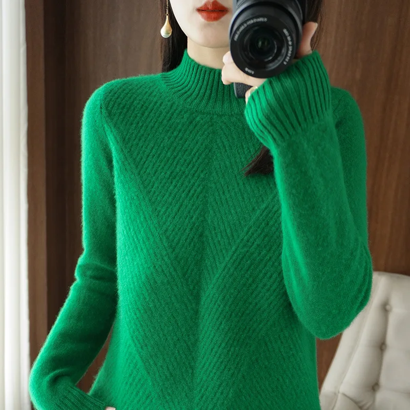 Top Trends: Autumn And Winter Half Turtleneck Loose Solid Color Pullover Sweater Thickened Cashmere Sweater Women's Knitted Bottoming Tops Shoppable Styles - Image 6