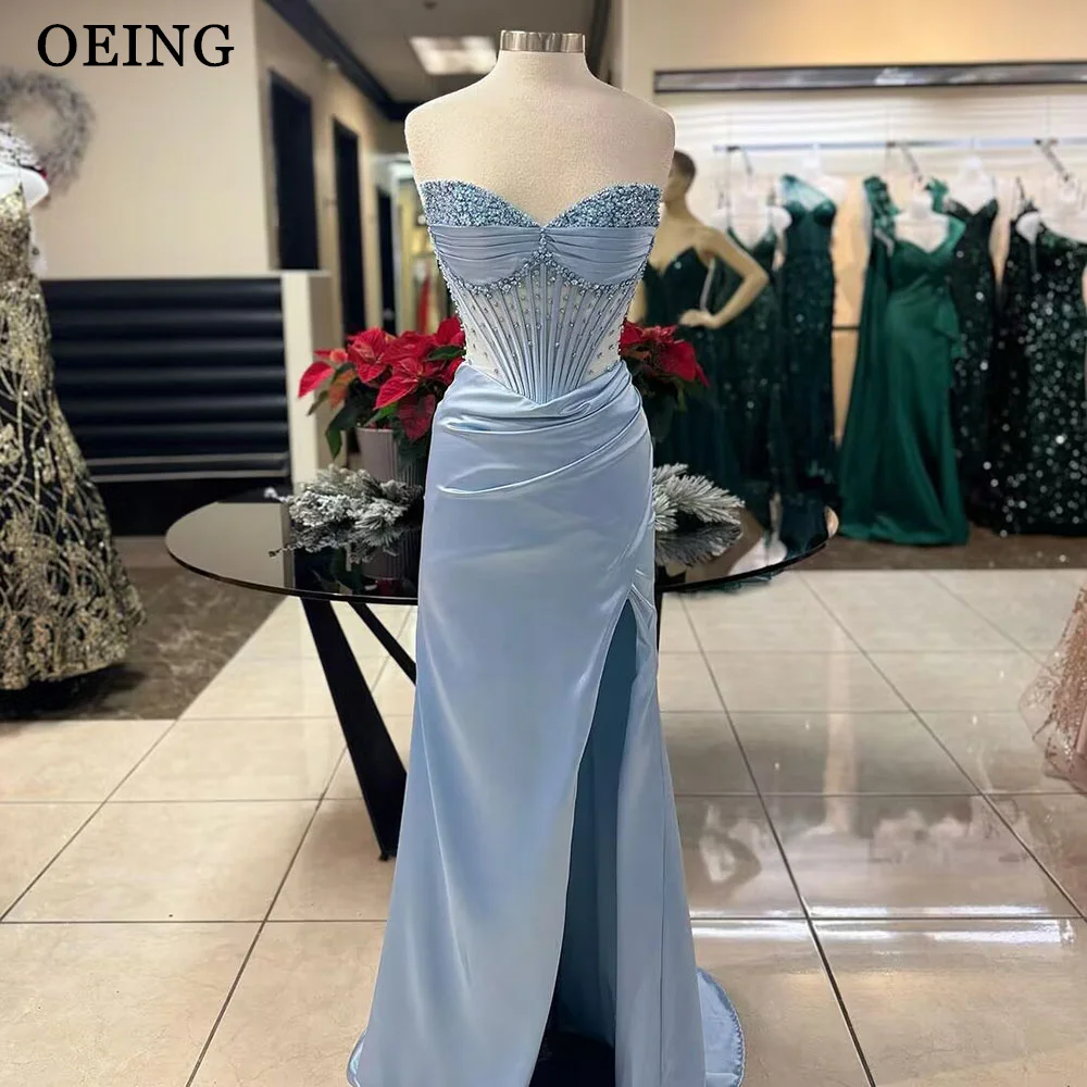 Top Trends: OEING Sexy Strapless Prom Dresses Simple Illusion Side Split Beading A Line Evening Gowns Formal Party Dress Vestidos De Novia Shoppable Styles