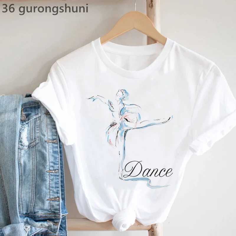 Top Trends: 2023 Watercolor Girl Dancing To Music Graphic Print Tshirt Women'S Clothing White T-Shirt Femme White Casual T Shirt Female Tops Shoppable Styles