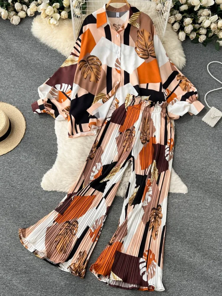 Top Trends: Spring Women Floral Casual Elegant 2 Pieces Set Loose Shirts Tops Wide Leg Pant Suit Female Fashion Vintage Clothes New Shoppable Styles