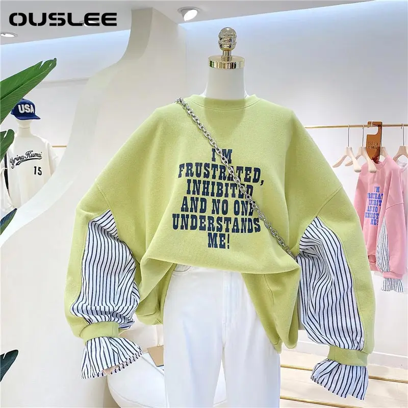 Top Trends: OUSLEE Women Sweatshirt Spring Autumn Oversized Thin Pocket Patchwork Printing Casual Half Zip Pullover Pullovers BF Style Shoppable Styles