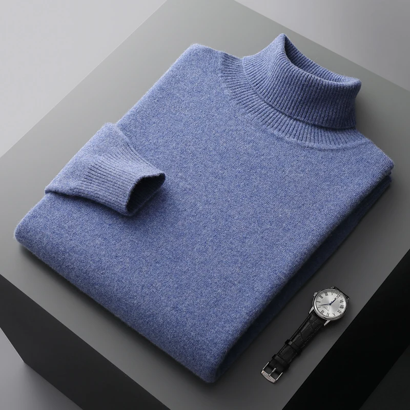 Top Trends: Autumn And Winter New Men's 100% Beautiful Slave Wool High Neck Solid Color Knitted Business Cashmere Sweater Warm High-end Top Shoppable Styles - Image 6