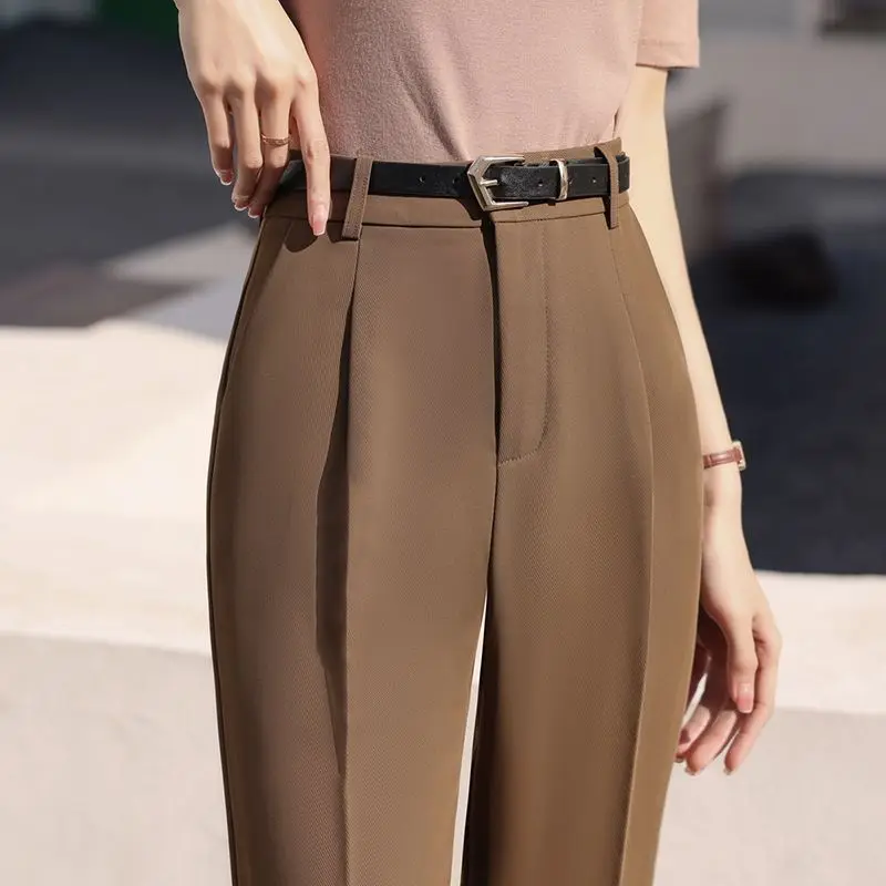 Top Trends: Office Lady Fashion Coffee Harlan Suit Pants Spring Summer Thin Women Koreon Women High Waist Casual Slim Cropped Trousers 2023 Shoppable Styles