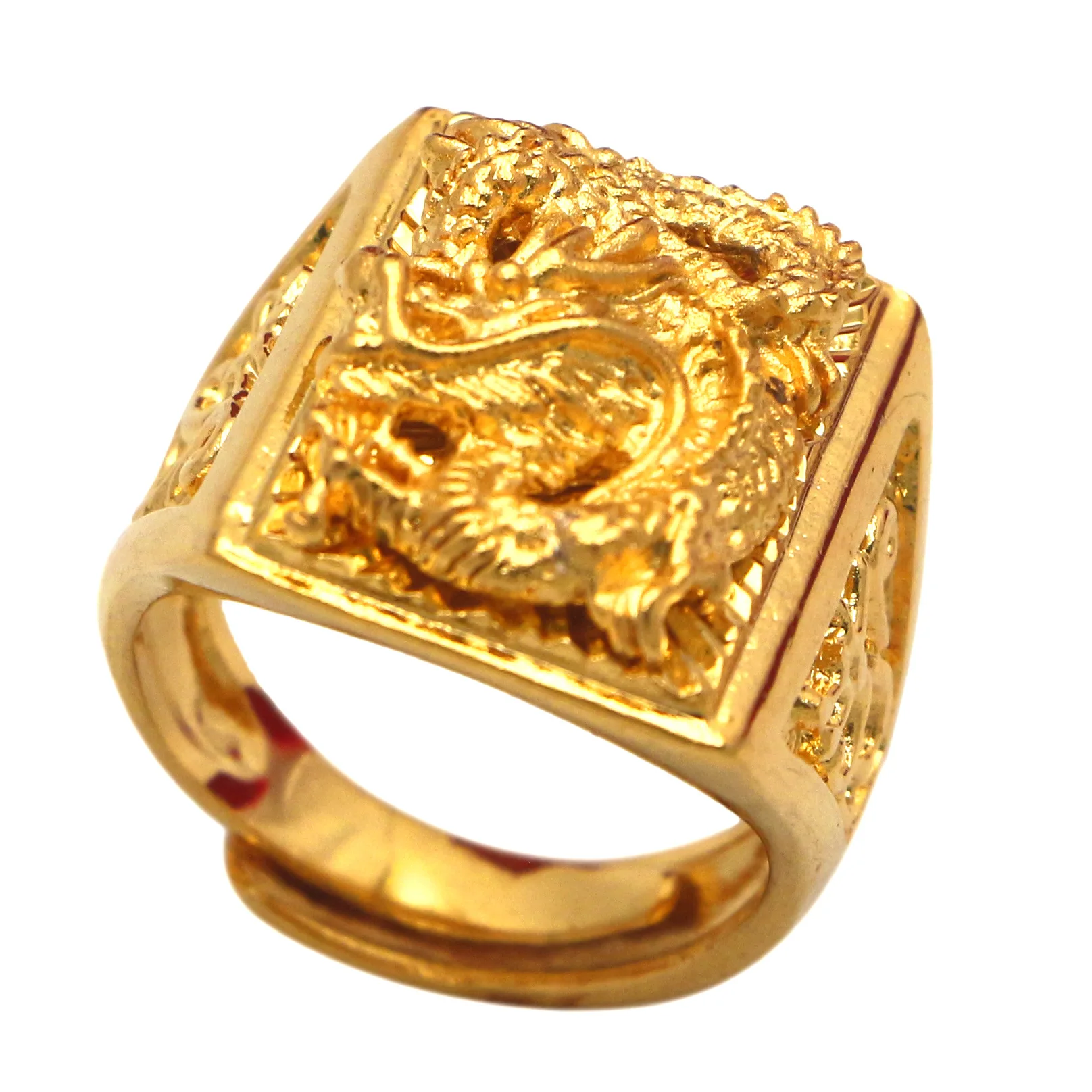 Top Trends: 24K Pure Yellow Gold Ring For Men Luxury Engraving Dragon Adjustable Rings Gentleman Wedding Party Jewelry Gift 2022 Trend Shoppable Styles