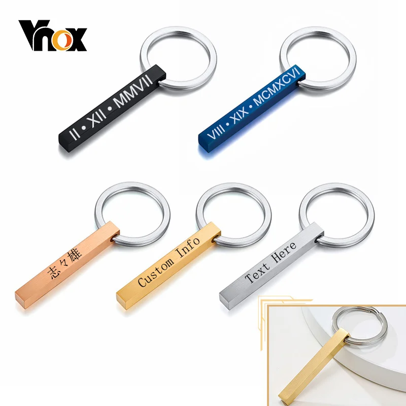 Top Trends: Vnox Personalize 1-4 Sides Engrave 3D Bar Vertical Key Chains For Men Women Minimalist Stainless Steel Custom Gifts Jewelry Shoppable Styles