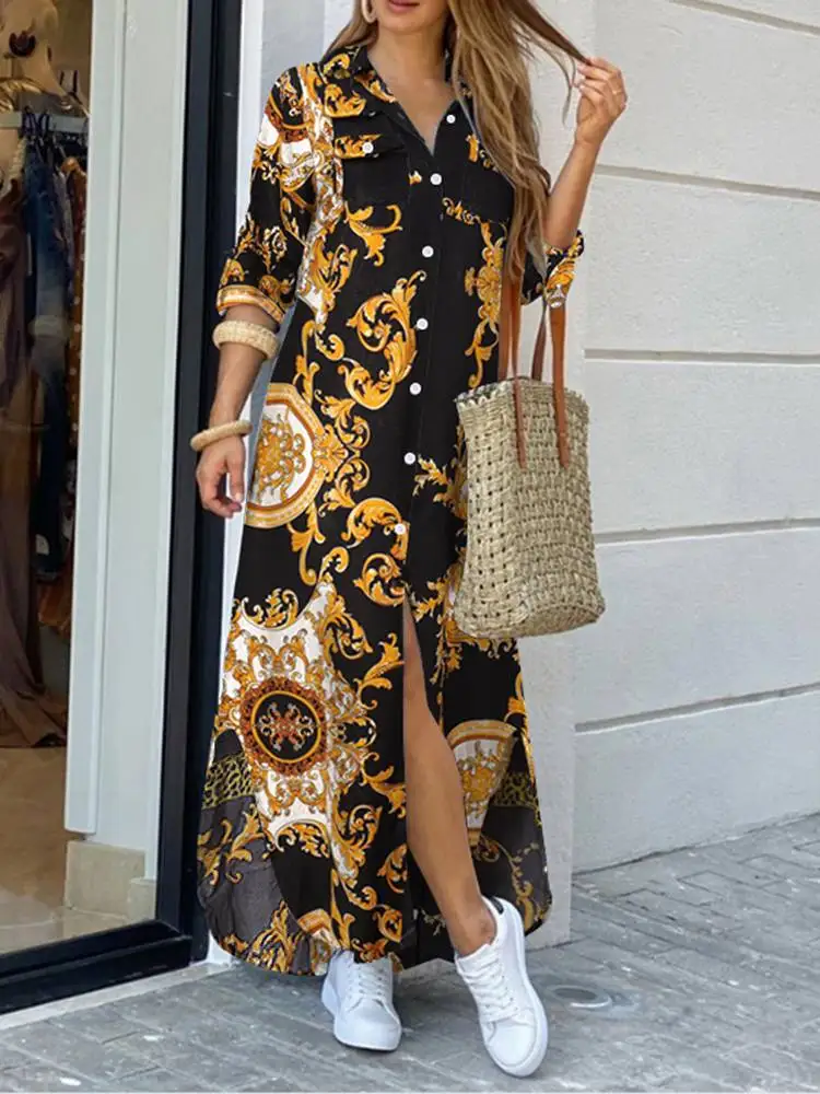 Top Trends: ZANZEA Bohemian Printed Women Shirt Dress 2023 Spring Autumn Long Sleeve Maxi Dresses Casual Lady OL Lapel Oversize Party Robe 7 Shoppable Styles