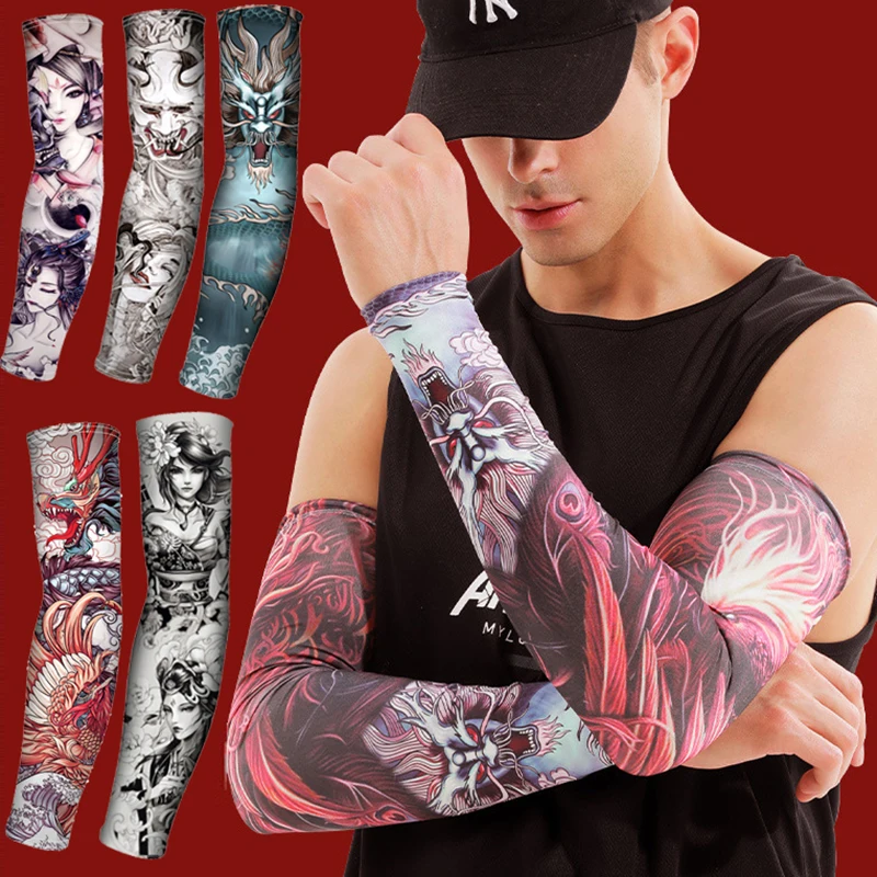 Top Trends: 1PCS New Summer Arm Warmers Seamed Ice Silk Sunscreen Sleeve Tattoo Print Arm Breathable Quick-drying Cold Sun Protection Sleeve Shoppable Styles