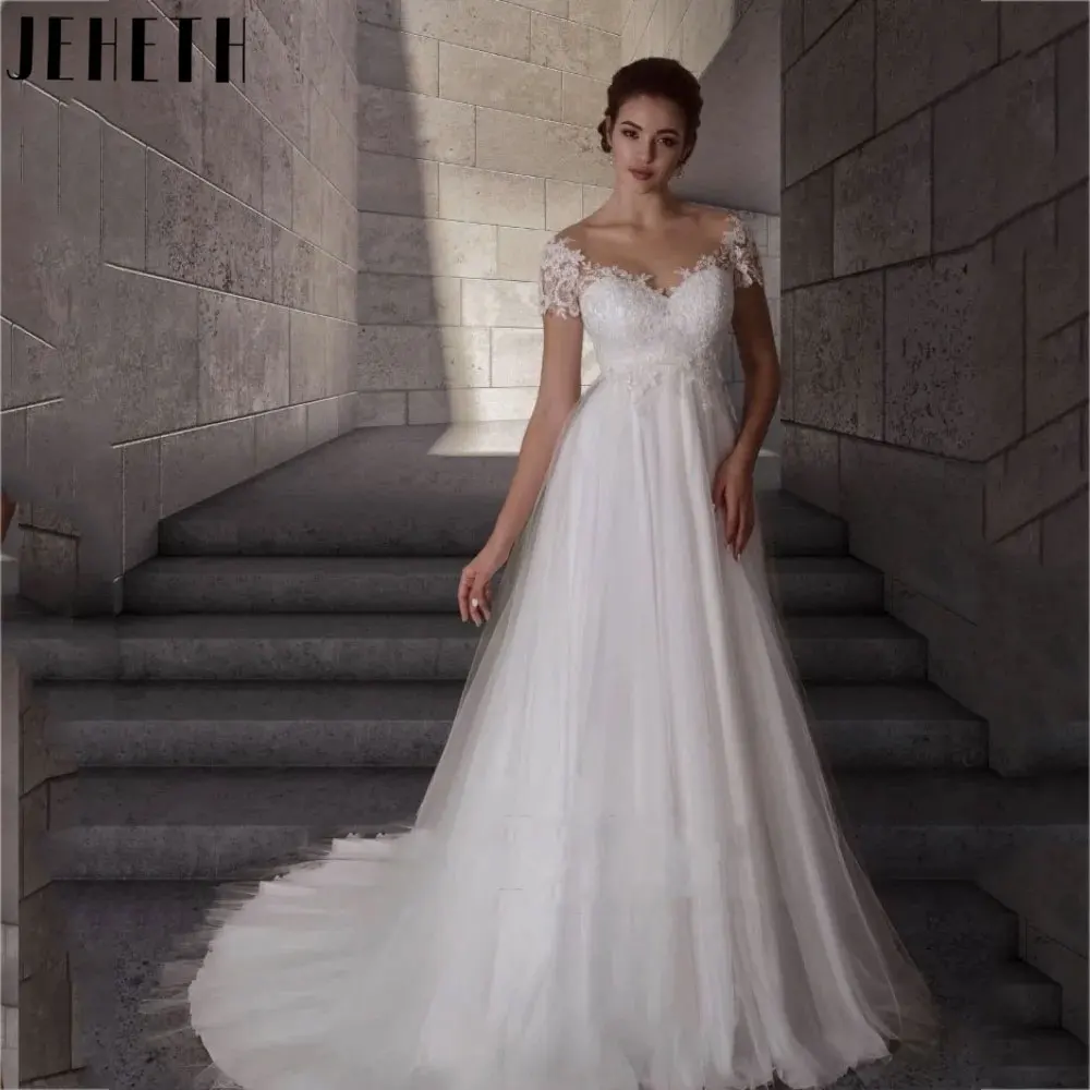 Top Trends: JEHETH Charming Short Sleeves V-Neck Bridal Gowns Elegant A-Line White Tulle Wedding Dresses Short Sleeve Vestidos De Novia 2024 Shoppable Styles