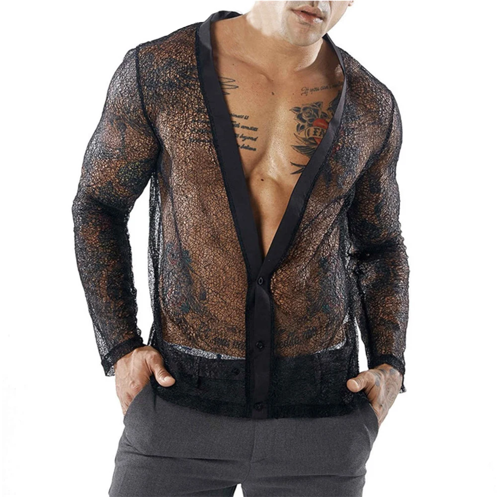 Top Trends: Mens Long Sleeve See Through Mesh Sheer T Shirts Hippy Party Clubwear Tee Tops Shiny Mens Exotic Shirt Sex Costumes Undershirts Shoppable Styles