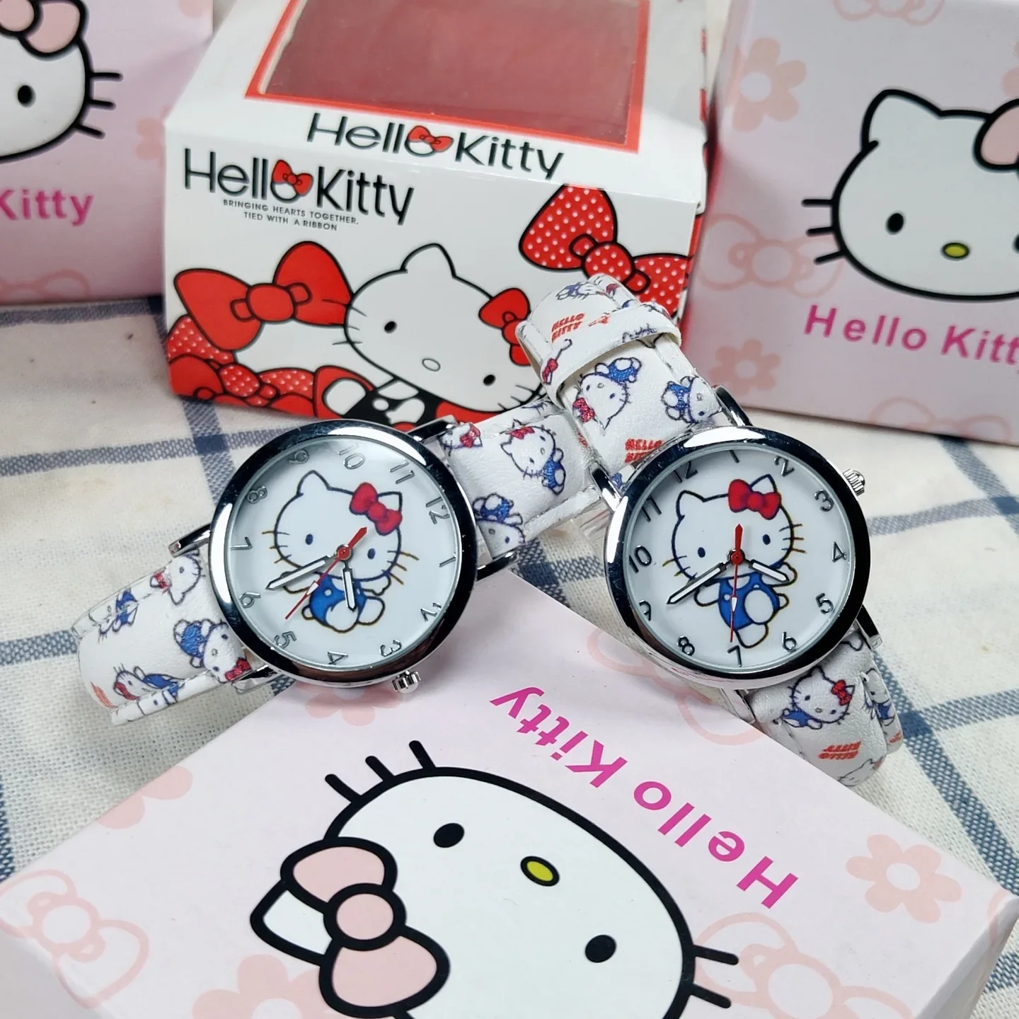 Top Trends: Hot Selling Sanrio Peripheral Series Hello Kitty Luminous Watch Cartoon Leather Waterproof Wrist Watch For Boys And Girls Shoppable Styles