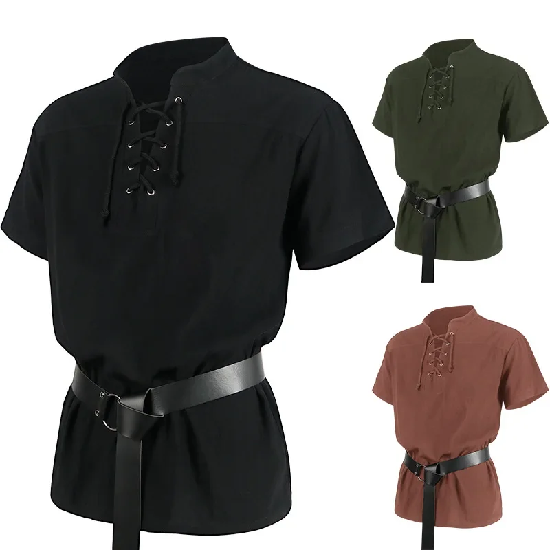 Top Trends: Renaissance Medieval Pirate Bandage Short Sleeve Viking Knight Costume Cosplay Shirt Hippie Gothic Pirate Corset Shirt Shoppable Styles