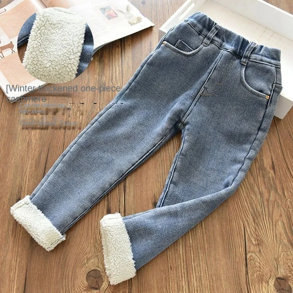 Top Trends: 2-13 Years Toddler Baby Winter Jeans Children Thick Velvet Warm Denim Pants For Girls Slim Leggings Kids Blue Fleece Trousers Shoppable Styles