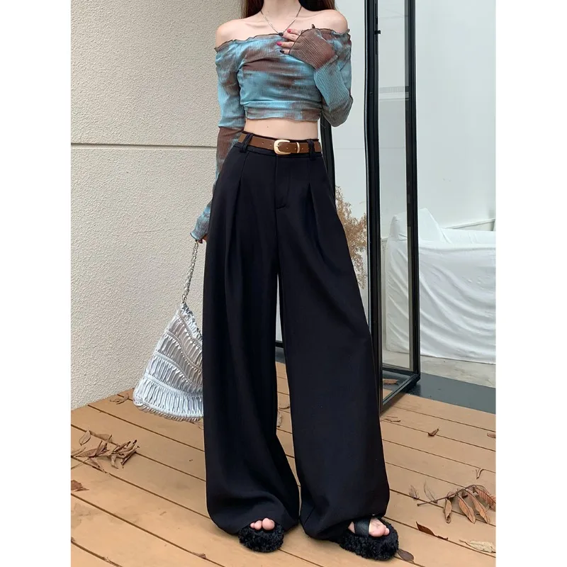 Top Trends: Deeptown Spring Solid Loose Suit Pants Woman Korean Fashion Office Ladies Baggy Slacks Elegant Streetwear Casual Wide Trousers Shoppable Styles