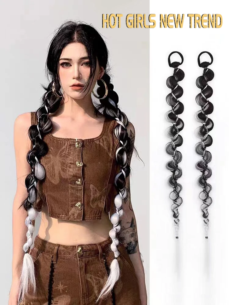 Top Trends: 24 Inch With Rubber Band Long Ponytail Hair Extensions For Women Black Gray Ponytail With Elastic Scrunchies Shoppable Styles