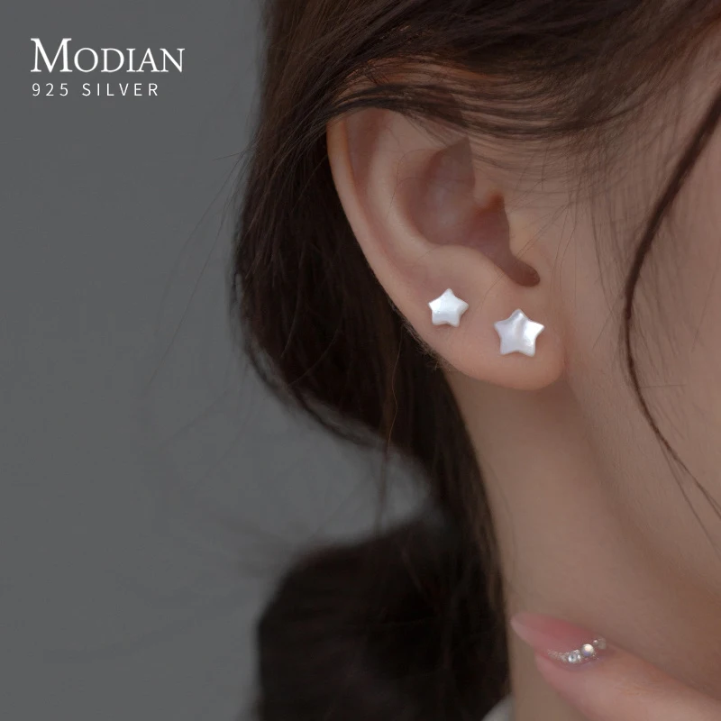 Top Trends: Modian Solid 925 Sterling Silver Simple Shell Pearl Stars Stud Earrings For Women Classic Ear Studs Fine Fashion Jewelry Gift Shoppable Styles