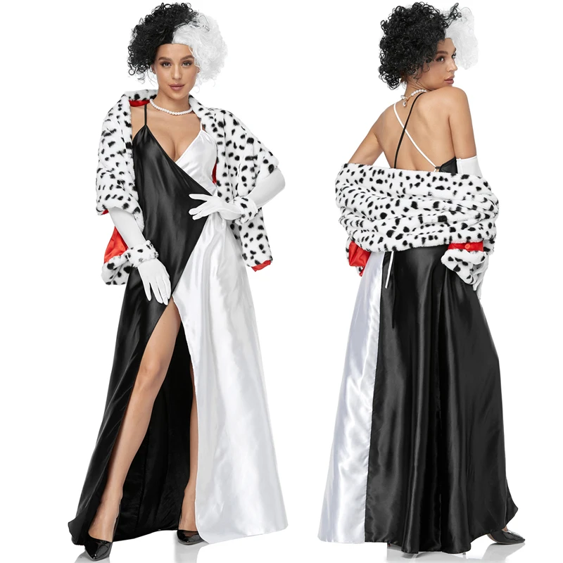 Top Trends: WomenS Sexy Evening Dress Dalmatians Cosplay Party Black White Cruella Devil Witch Costume Outfit Carnival Halloween Costumes Shoppable Styles