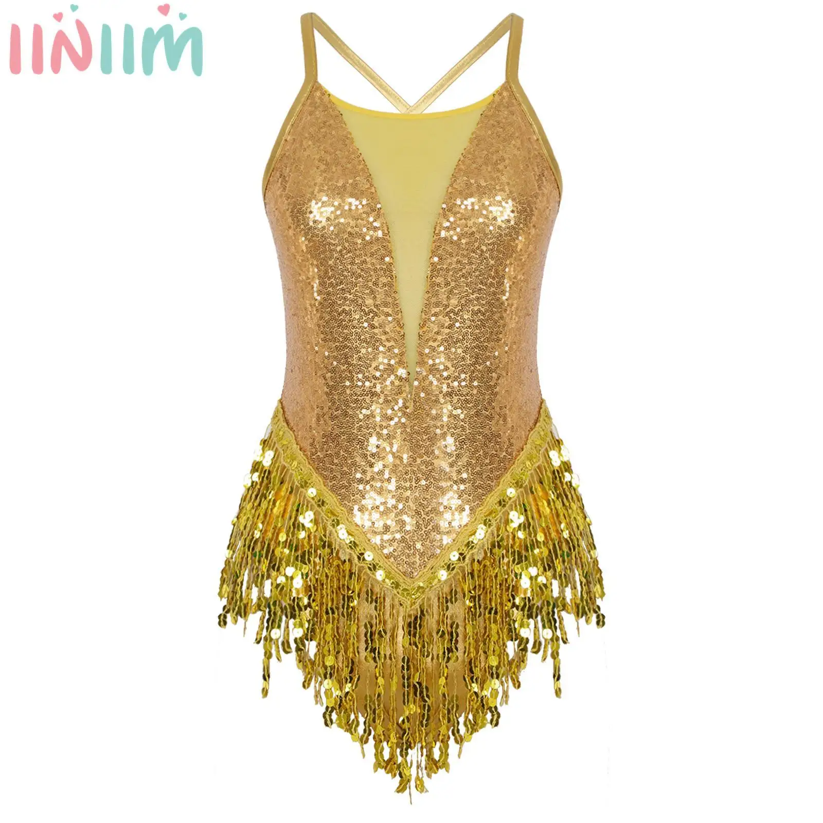 Top Trends: Women Fringed Latin Dance Leotards Samba Chacha Figure Skating Dancing Performance Costume Shiny Sequins Gymnastics Bodysuit Shoppable Styles